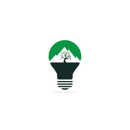 Abstract bulb lamp with landscape logo. nature innovations symbol.のイラスト素材