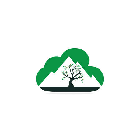 Mountain and tree vector logo design. Logo for travel, farming and ecology concepts.のイラスト素材