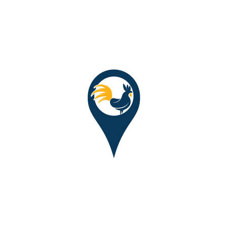 Chicken pin logo vector design. Rooster map pin shape concept logo design.のイラスト素材