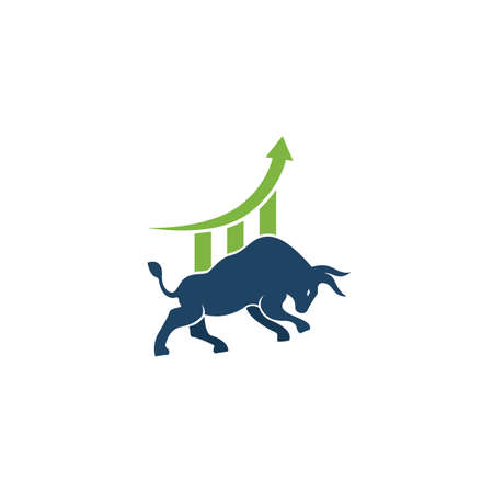 Financial bull logo design. Trade Bull Chart, finance logo. Economy finance chart bar business productivity logo icon.のイラスト素材
