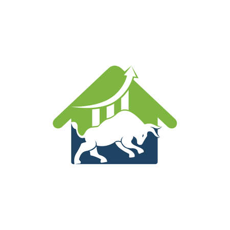 Financial bull with house shape logo design. Trade Bull Chart, finance logo. Economy finance chart bar business productivity logo icon.のイラスト素材