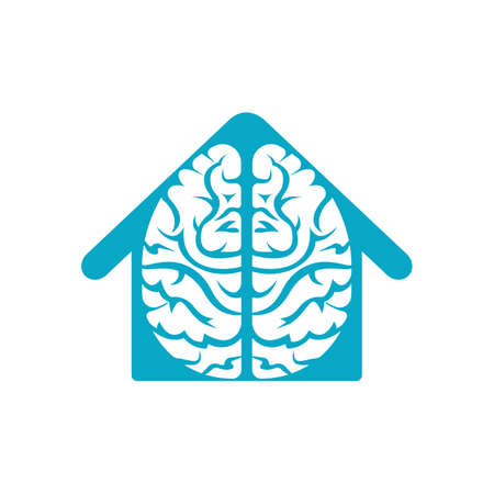 Creative brain house logo design. Brainstorm power thinking brain Logotype icon.のイラスト素材