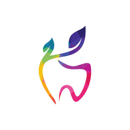 Natural dental vector logo design. Tooth and leaf icon logo design.のイラスト素材