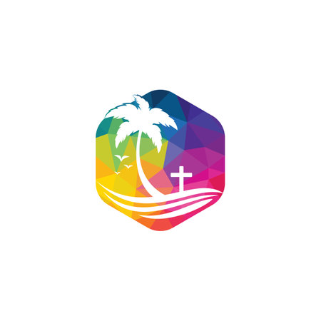 Beach Church Logo Design. Christian church cross beach vector logo design.のイラスト素材