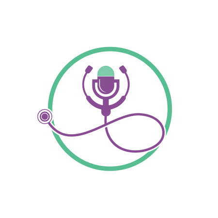 Doctor podcast vector logo design. Stethoscope and microphone illustration symbol.のイラスト素材