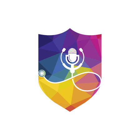 Doctor podcast vector logo design. Stethoscope and microphone illustration symbol.のイラスト素材