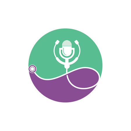 Doctor podcast vector logo design. Stethoscope and microphone illustration symbol.のイラスト素材
