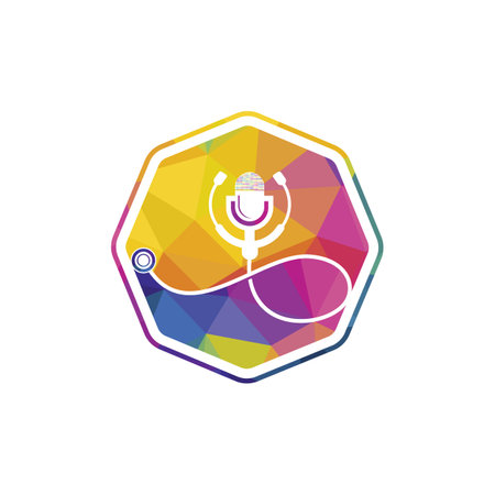 Doctor podcast vector logo design. Stethoscope and microphone illustration symbol.のイラスト素材