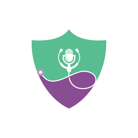 Doctor podcast vector logo design. Stethoscope and microphone illustration symbol.のイラスト素材