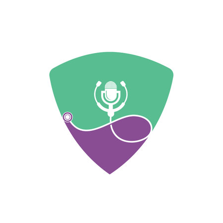 Doctor podcast vector logo design. Stethoscope and microphone illustration symbol.のイラスト素材