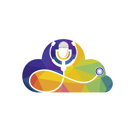 Doctor podcast vector logo design. Stethoscope and microphone illustration symbol.のイラスト素材