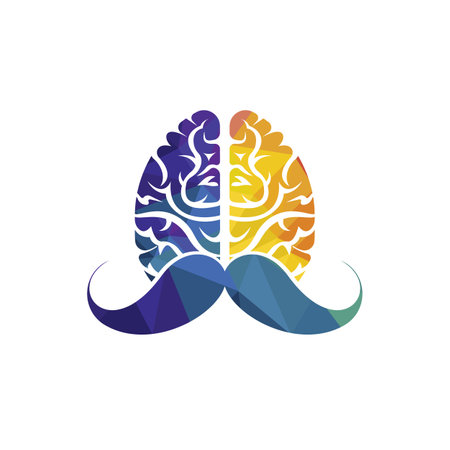 Moustache mind vector logo design template. Smart brain logo concept.のイラスト素材