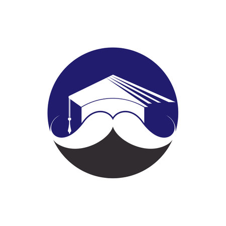 Strong education logo design template. Hat graduation with mustache icon design.のイラスト素材