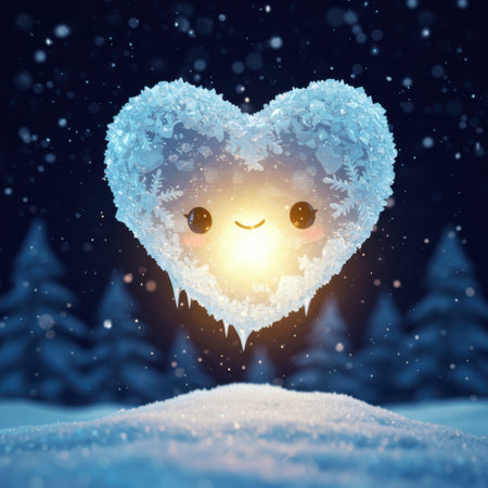 Heart-shaped snowman in the winter forest. 3D renderingの素材