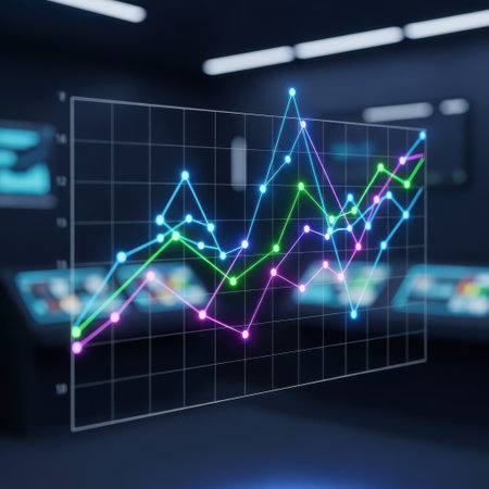 3d rendering business chart on screen with stock market data on backgroundの素材