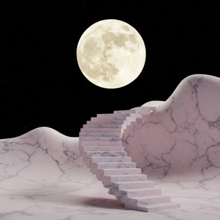staircase to the moon on a marble background. 3d renderの素材