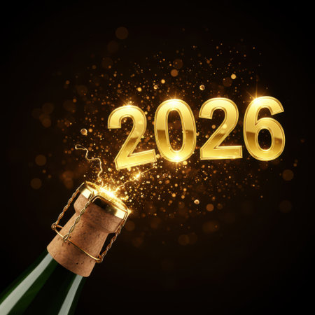 Happy New Year 2016 celebration background with champagne bottle. Vector illustration.の素材