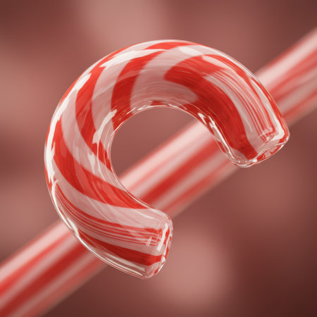 Christmas candy cane with red and white stripes. 3D illustration.の素材