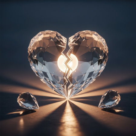 Broken heart on a dark background. 3d rendering toned imageの素材