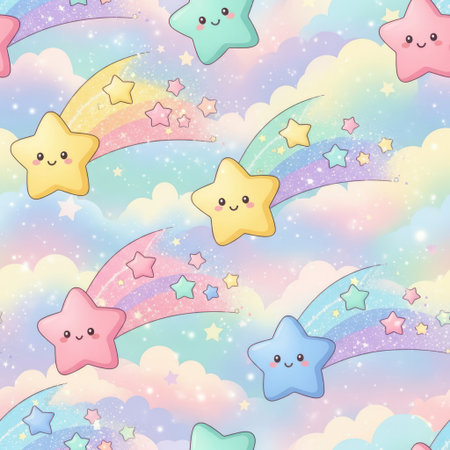 Seamless pattern with rainbow, stars and kawaii cloudsの素材
