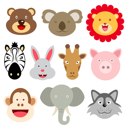 Cute animals Head Illustrationsのイラスト素材