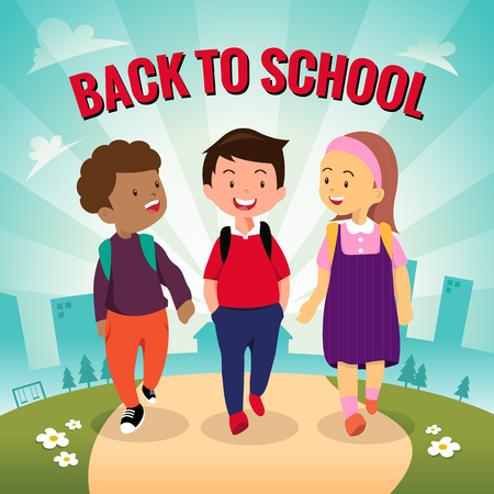 Illustration of students going to school togetherのイラスト素材
