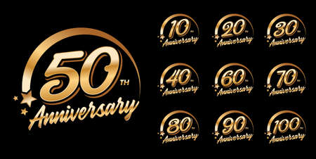 set of anniversary logo with golden color for celebration eventのイラスト素材