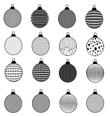 Set of hand drawn Christmas baubles. Decoration isolated elements. Doodles and sketches vector.のイラスト素材
