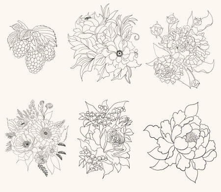 Set of different flower linen on white background.のイラスト素材