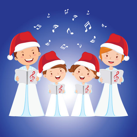 Christmas Carols. Children choir singing.のイラスト素材