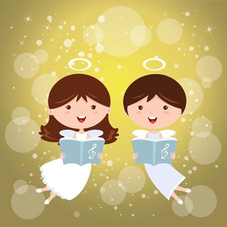Angels singing. Singing angles on sparkles design elements background.のイラスト素材
