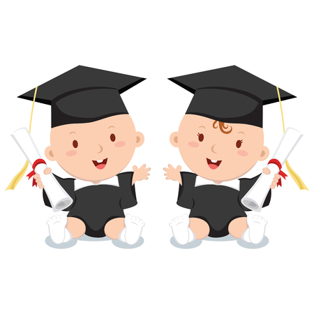 Early education. Vector illustration of adorable babies in graduation outfit.のイラスト素材