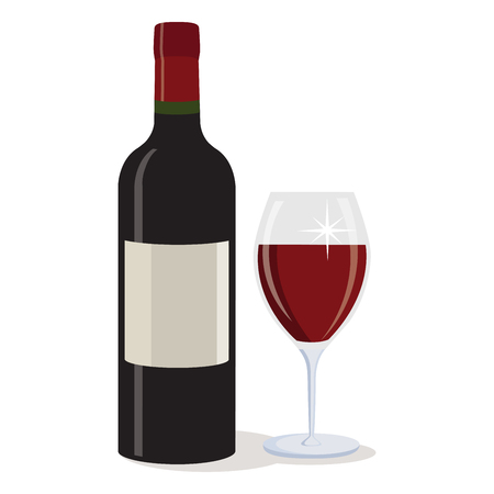 Bottle of red wine with a glass. Vector illustration of a bottle of red wine and a glass of wine.のイラスト素材