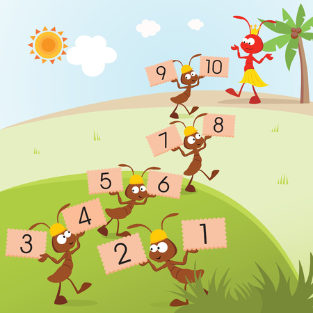 Ants story. Vector illustration of the ants building a bridge to rescue the queen.のイラスト素材