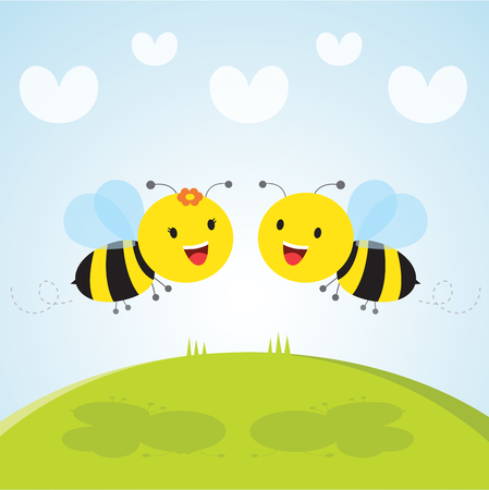 lovely Bees. Cute busy bumble bees.のイラスト素材
