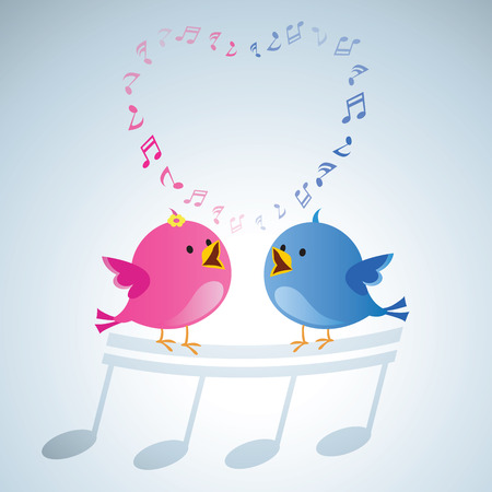 Love birds singing. Song birds with musical notes form into a heart shape.のイラスト素材