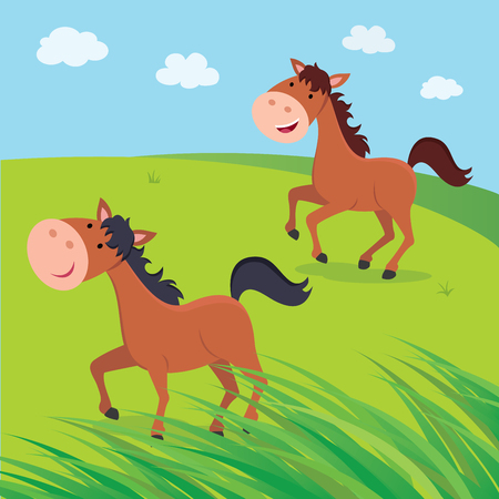 Running horses. Cheerful horses racing.のイラスト素材