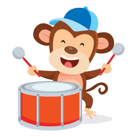 Monkey playing drum happilyのイラスト素材