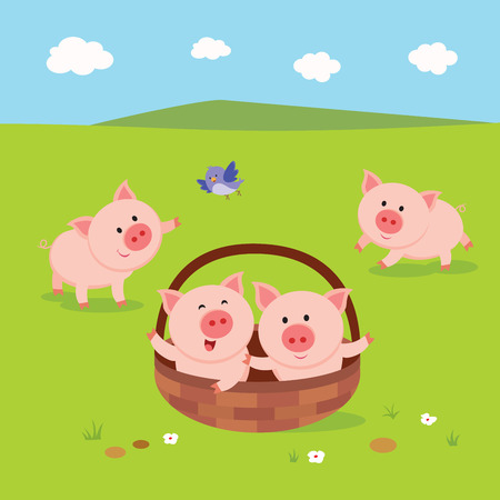 Little piglets. Cute piglets playing happily.のイラスト素材