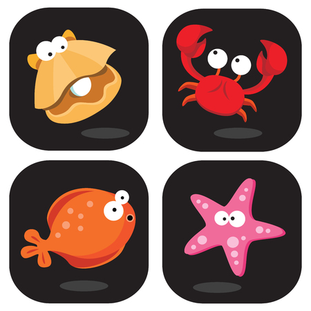 Sea creatures clip art. Vector illustration of colorful sea creatures.のイラスト素材