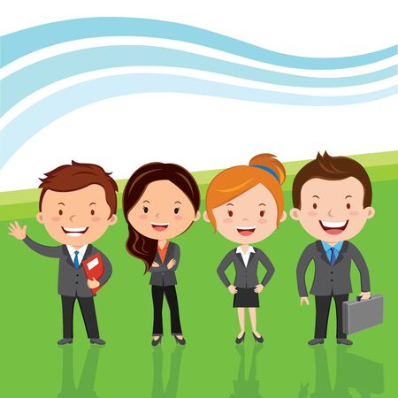 Successful business team. Vector illustration of Young attractive business team or Leadership team happy standing in line. Showing Successful background.のイラスト素材