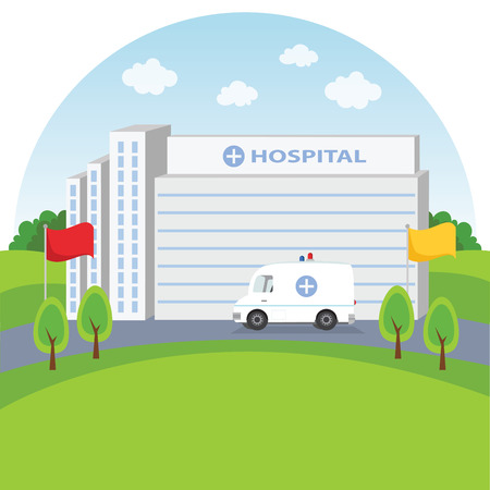 Hospital. Vector illustration of a hospital building and ambulance.のイラスト素材