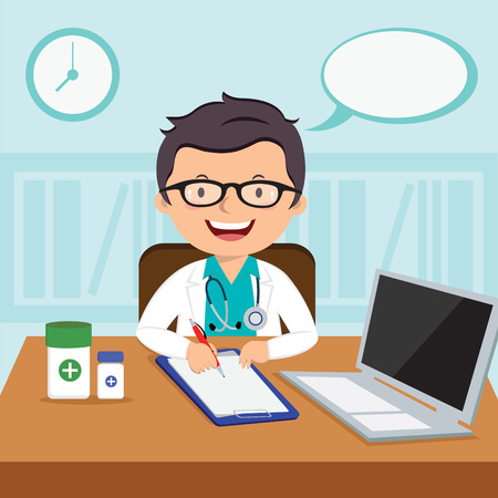 Male general practitioner. Vector illustration of a smiling doctor or family practitioner.のイラスト素材