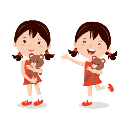 Little girl with teddy bearのイラスト素材