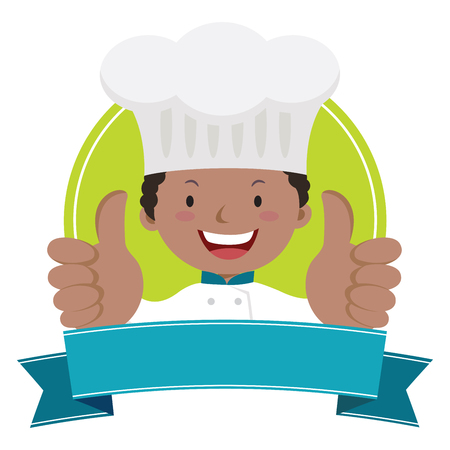 Professional chef thumbs up vector illustration of cheerful young chef thumbs up.のイラスト素材