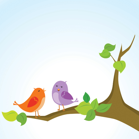 Cute birds on tree branchのイラスト素材