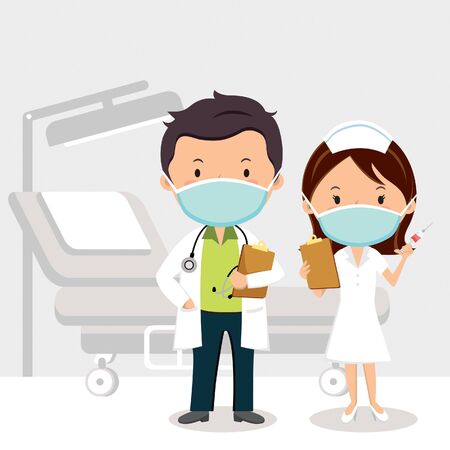Doctor and nurse in the hospital wardのイラスト素材