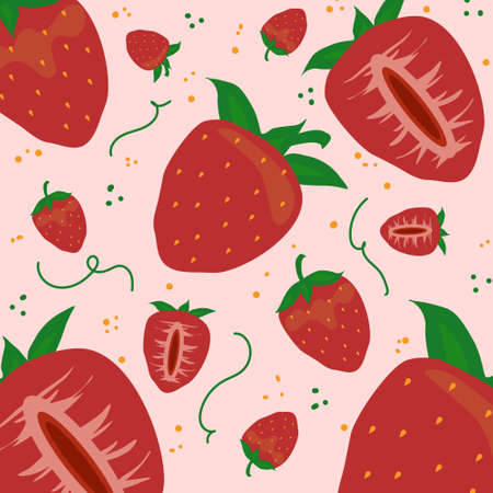 Vector seamless pattern with fruit theme. Background with red fruit. Backdrop for greeting cards,...