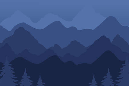 Vector background illustration with 
 night landscape view theme. Cool night with blue background.のイラスト素材