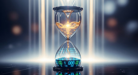 Hourglass with digital numbers. Time concept. 3D Renderingの素材